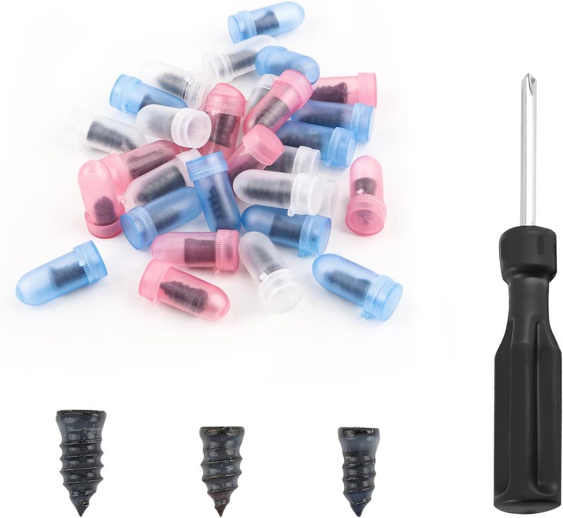 Figpade Pack of 30 Tire Repair Kit with Plugs,Self-Service Tire Repair Plugs with Screwdriver for Tire Puncture Repair,3 Size Screw in Tire Plugs Flat Tire Repair Kit for Most Cars (30PCS) - Image 1
